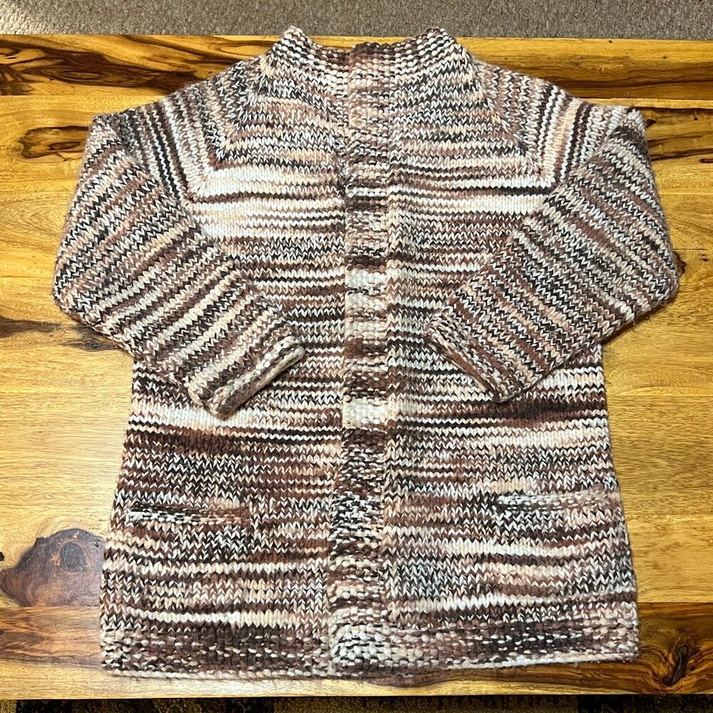 Vintage Hand Knit Cardigan Sweater 1-of-1 Brown Marled Chunky Women’s M/L